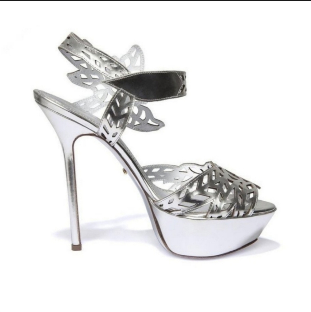 Beautiful Butterfly silver Sergio Rossi laser cut size 8.5